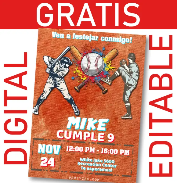 Invitación Virtual Gratis Cumpleaños Baseball