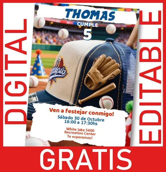 Invitación Virtual Gratis Cumpleaños Temático Beisbol
