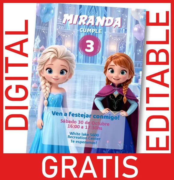Invitación Virtual Gratis Elsa y Anna Frozen Chibi