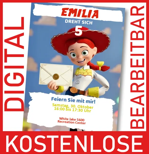 Kostenlose Virtuelle Einladung Jessie Toy Story Motto-Geburtstag